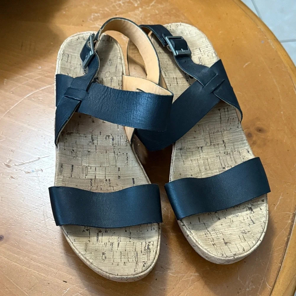 Kork-Ease Black Wedge Sandals - Picture 1 of 2